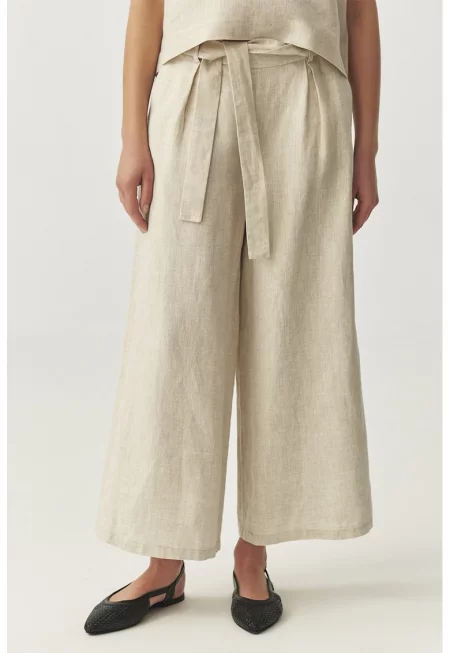 Ленен панталон с широк крачол - Бежов