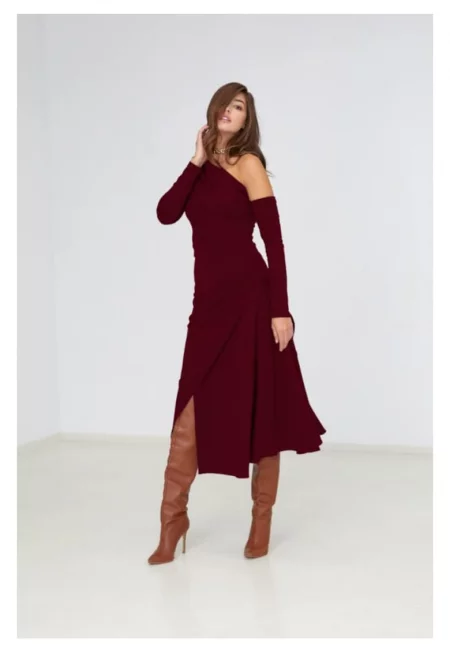 Melrose Asymmetrical Midi Dress With Cold-shoulder