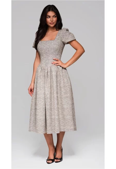 Миди рокля с буфан ръкави и квадратно деколте  LA-OM-DLR220