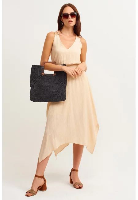 Миди шпиц рокля - Бежов