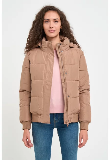 Непромокаемо зимно яке с качулка - Светло кафяво