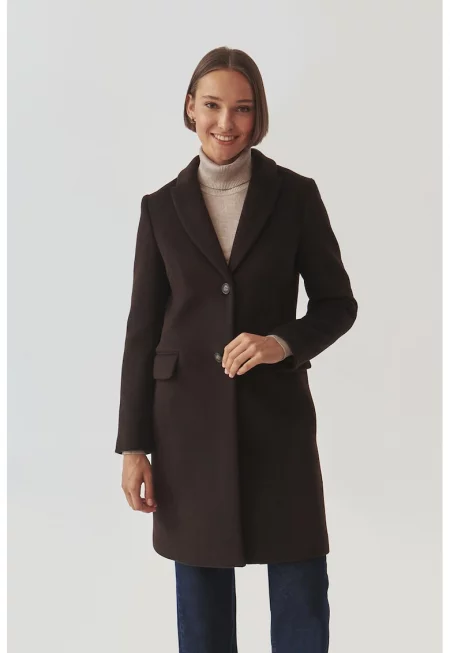 Палто с вълна с двойни ревери - Тъмнокафяв