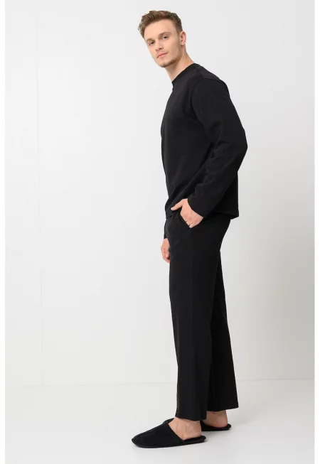 Памучна пижама с изчистен десен - Черен