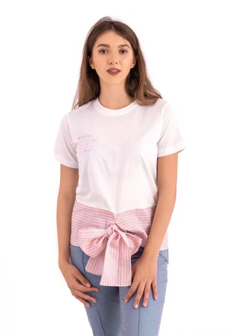 Памучна тениска с панделка отпред