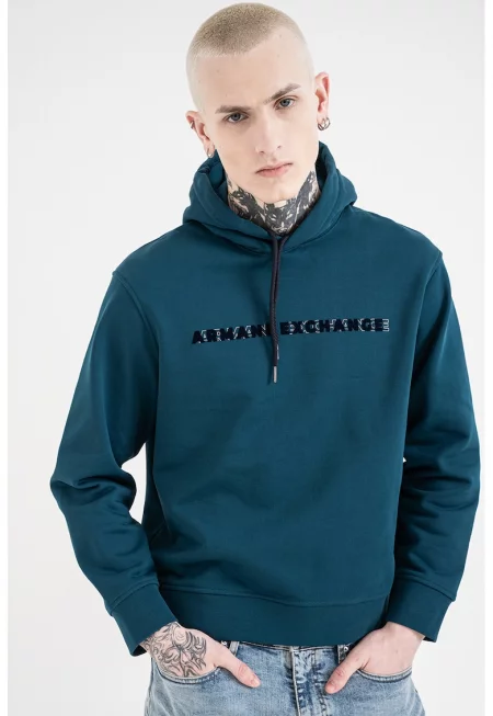 Памучно худи с лого - Петролно синьо