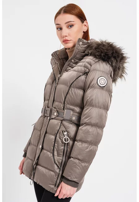 Подплатено зимно яке Aimeraude с качулка - Сиво-кафяв