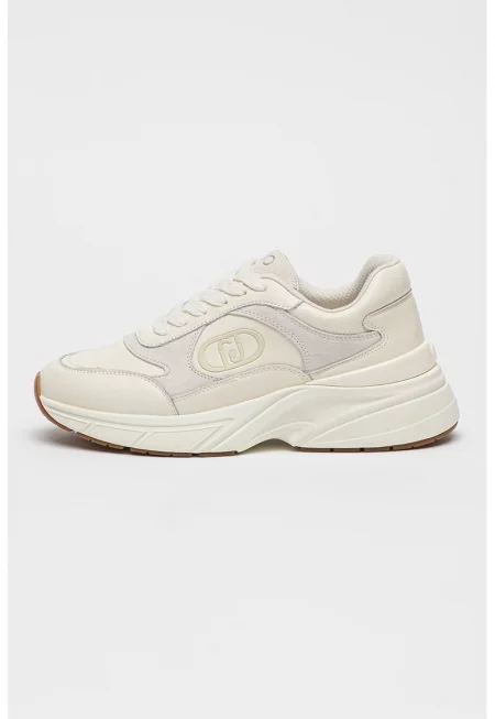 Полускосени маратонки с кожа и еко кожа - Бял