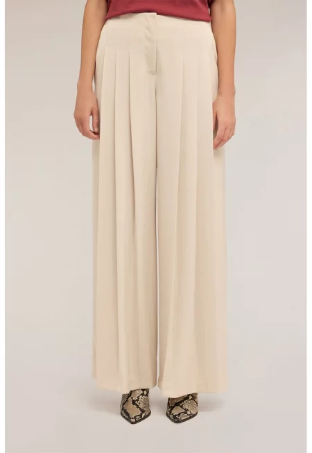 Прав панталон със средновисока талия - Светло бежово