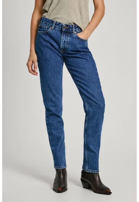 Прави дънки с висока талия - Тъмносин