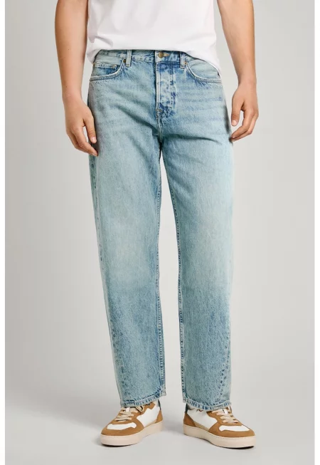 Прави дънки със захабен ефект - Светлосин