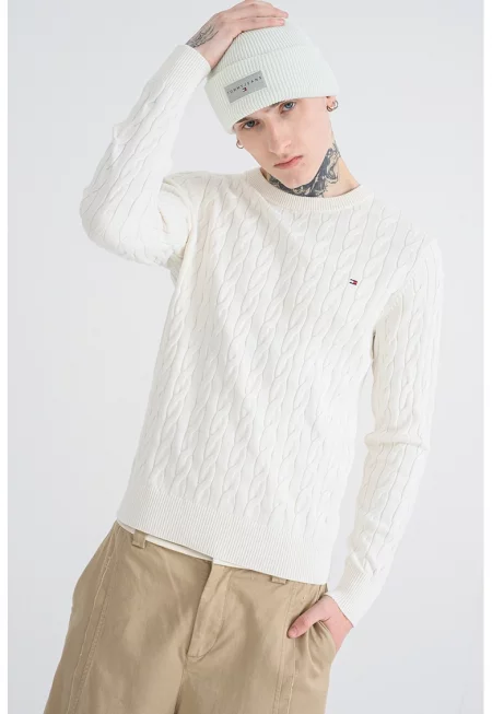 Пуловер от органичен памук с плетка осморка