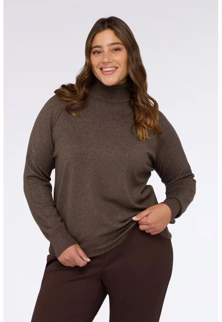 Пуловер с поло и лурекс