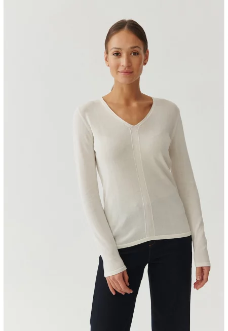 Пуловер с шпиц - Мръснобял