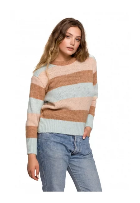 Пуловер с щампа на райе - акрил/вълна/полиестер - син/кафяв