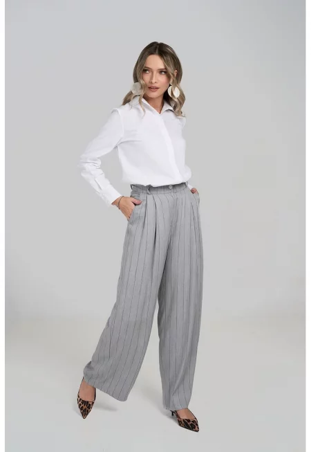 Раиран панталон с широк крачол - Светло сив