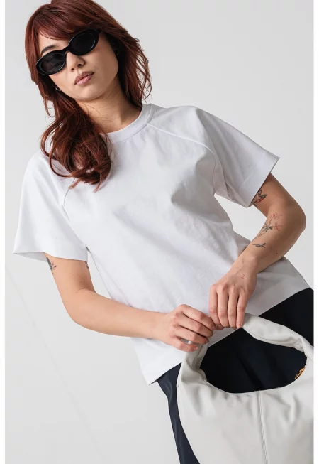 Раирана тениска Alida с ръкави реглан - Бял