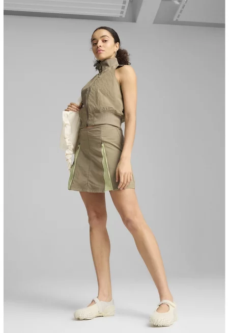 Разкроена къса пола с преден цип - Сиво-кафяв