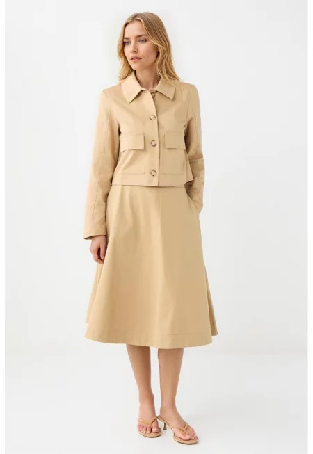 Разкроена миди пола с цип - Бежов