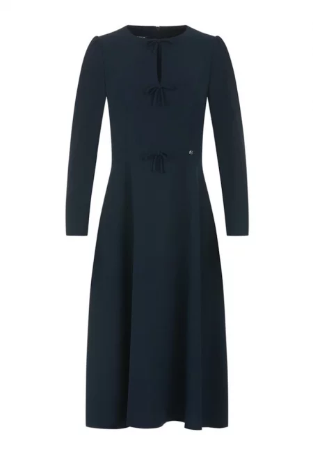 Разкроена миди рокля с декоративни панделки