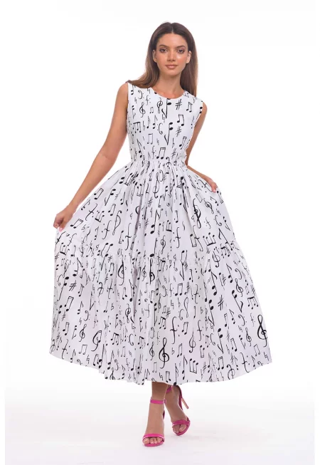 Разкроена рокля с джобове встрани - без ръкави - Черен/Бял