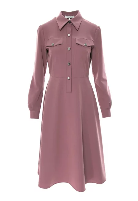 Разкроена рокля тип риза - Бледа лила