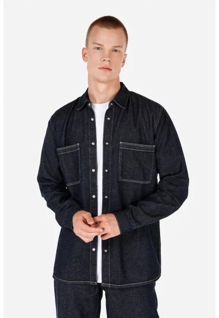 Риза от деним с лиосел - Избеляло черно