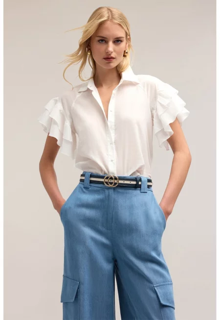 Риза с бухнали ръкави - Бял