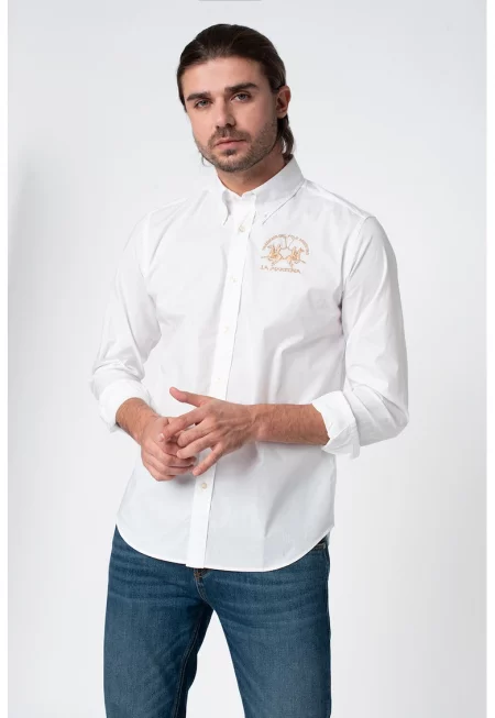 Риза със стандартна кройка и бродирано лого