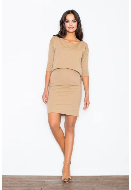 Рокля  елегантна - бежова - памук