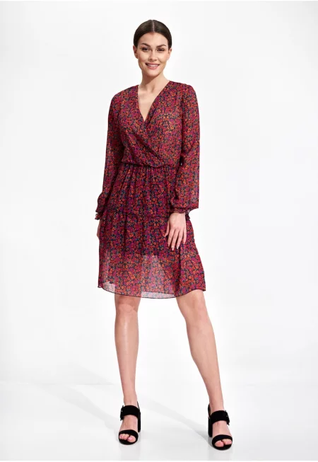 Рокля  M859 - дълъг ръкав - полиестер - многоцветна