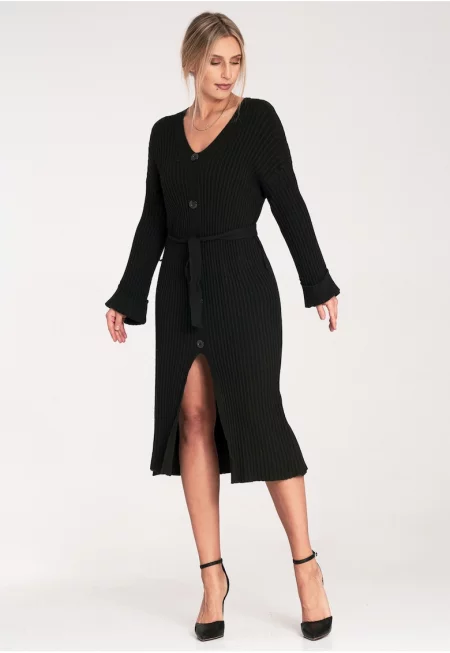 Рокля  с копчета - черна - елегантна - вискоза - Един размер