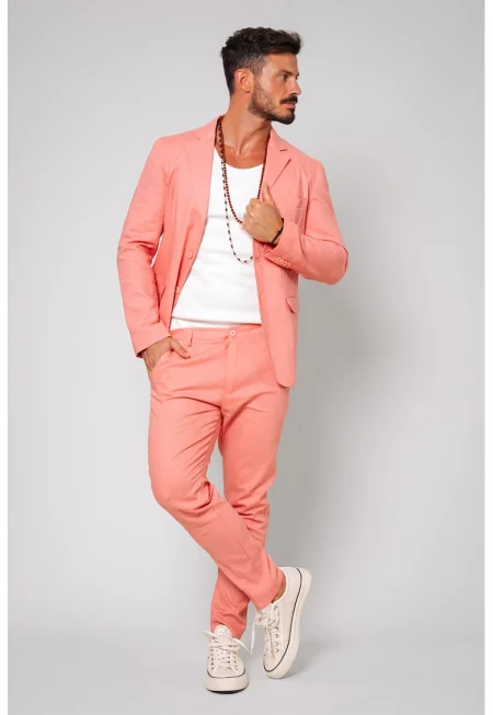 Сако с лен и панталон Ralph - 2 части - Розова сьомга