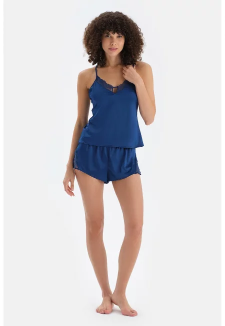Сатенена къса пижама - Индигово синьо