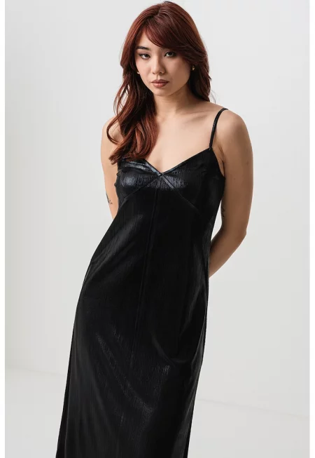 Сатинирана миди рокля Brighton - Черен