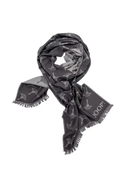 Шал с модал - вълна и принт - Tъмносив