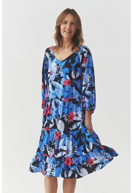 Шпиц рокля - Червен/Черен/Кралско Синьо