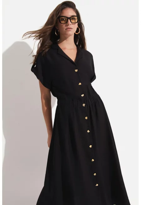 Шпиц рокля с раздвоен ревер - Черен