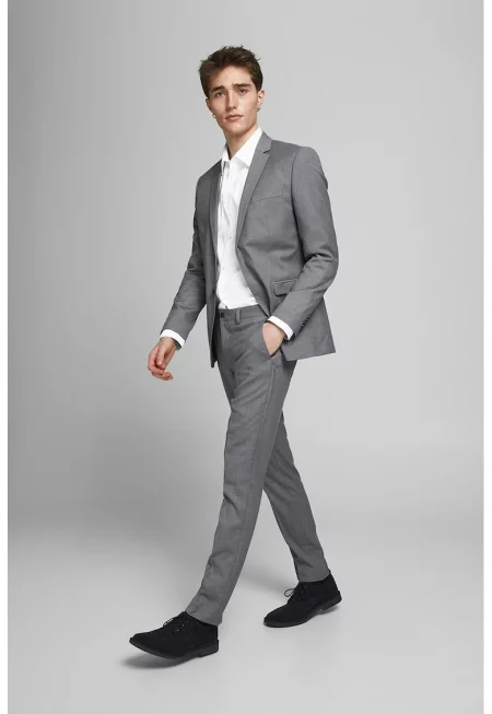 Силно втален официален костюм Franco - Сив меланж
