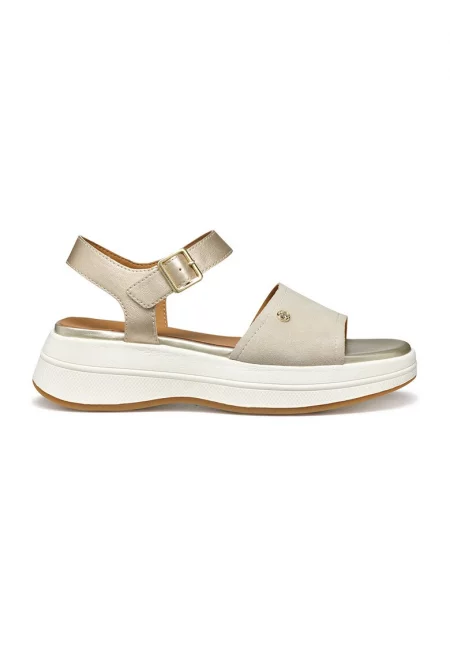 Скосени сандали от велур и еко кожа - Златист/Светло кафяво