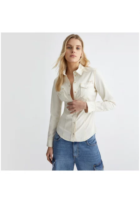Слим риза от деним - Бял