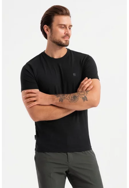 Слим тениска с памук с овално деколте