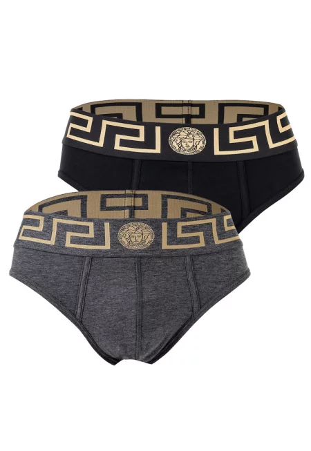 Слипове с лого - 2 чифта - Черен/Сив