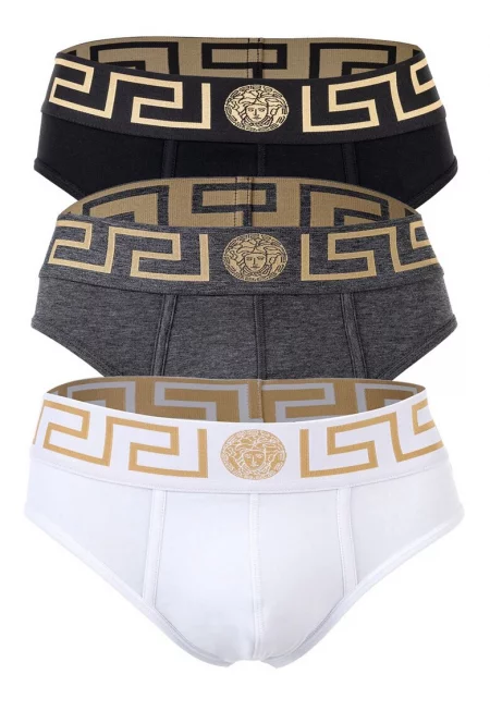 Слипове с лого на талията - 3 чифта - Бял/Черен/Сив