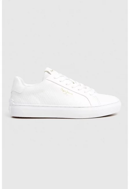 Спортни обувки с лого и връзки - Бял