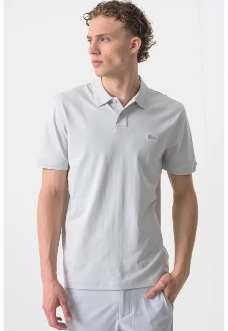 Стандартна тениска с яка и бродирано лого - Ледено синьо