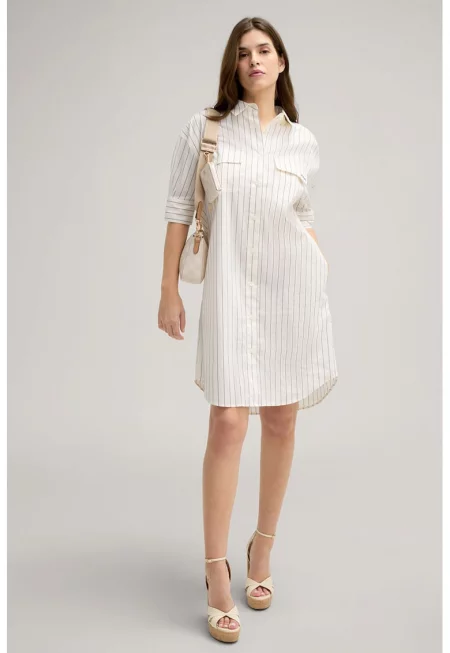Striped Shirtdress - Бял