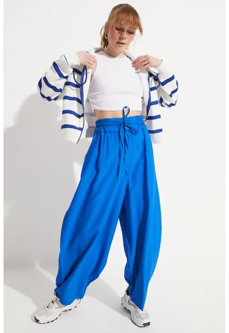Свободен панталон с еластична талия - Кралско Синьо