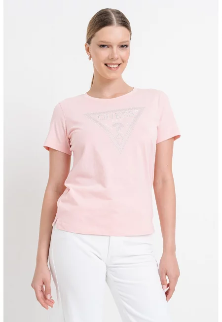 Тениска с декоративни камъни и лого