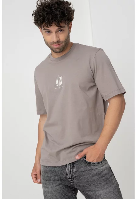 Тениска с лого - Светлокафяв