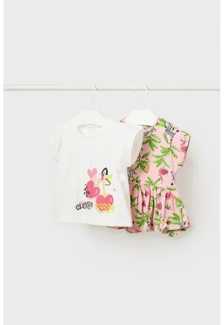 Тениска с принт на автомобил - Бял/Зелен/Розово